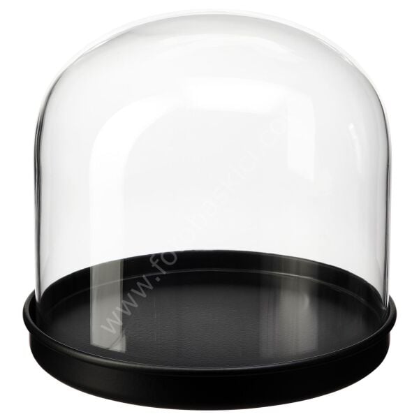 Siyah Altlıklı Cam Fanus 18x16 cm