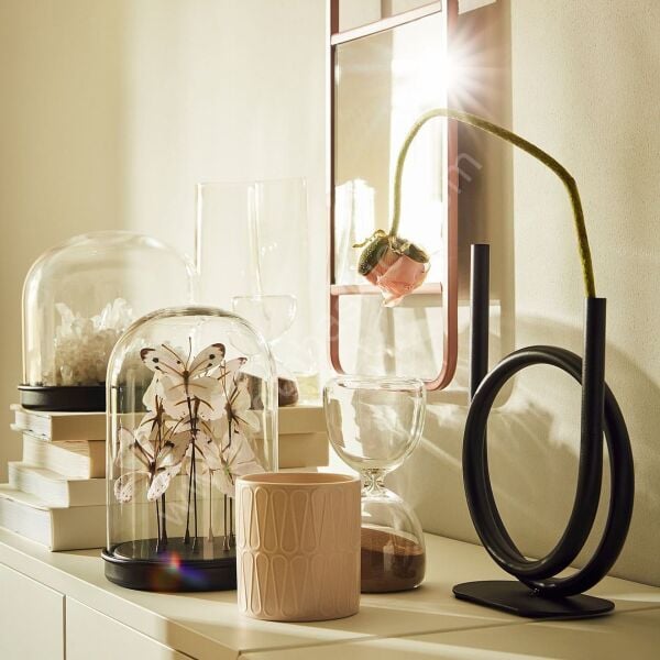 Siyah Altlıklı Cam Fanus 18x16 cm