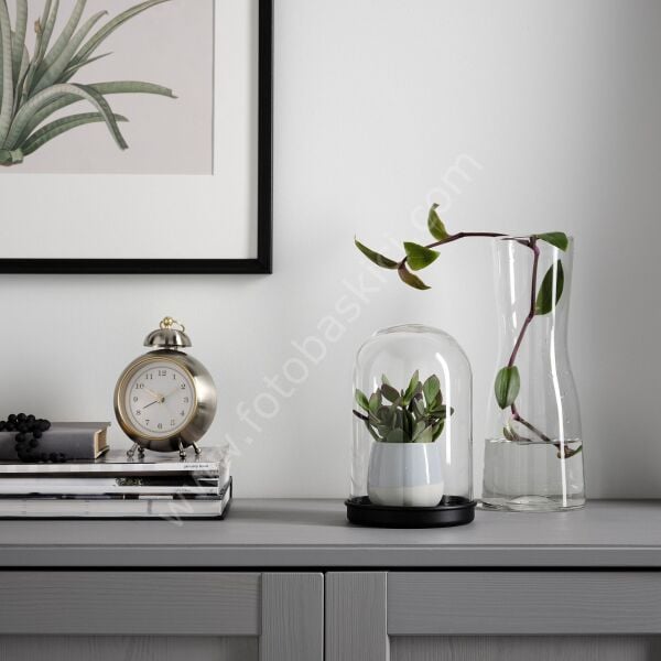 Siyah Altlıklı Cam Fanus 14x21 cm