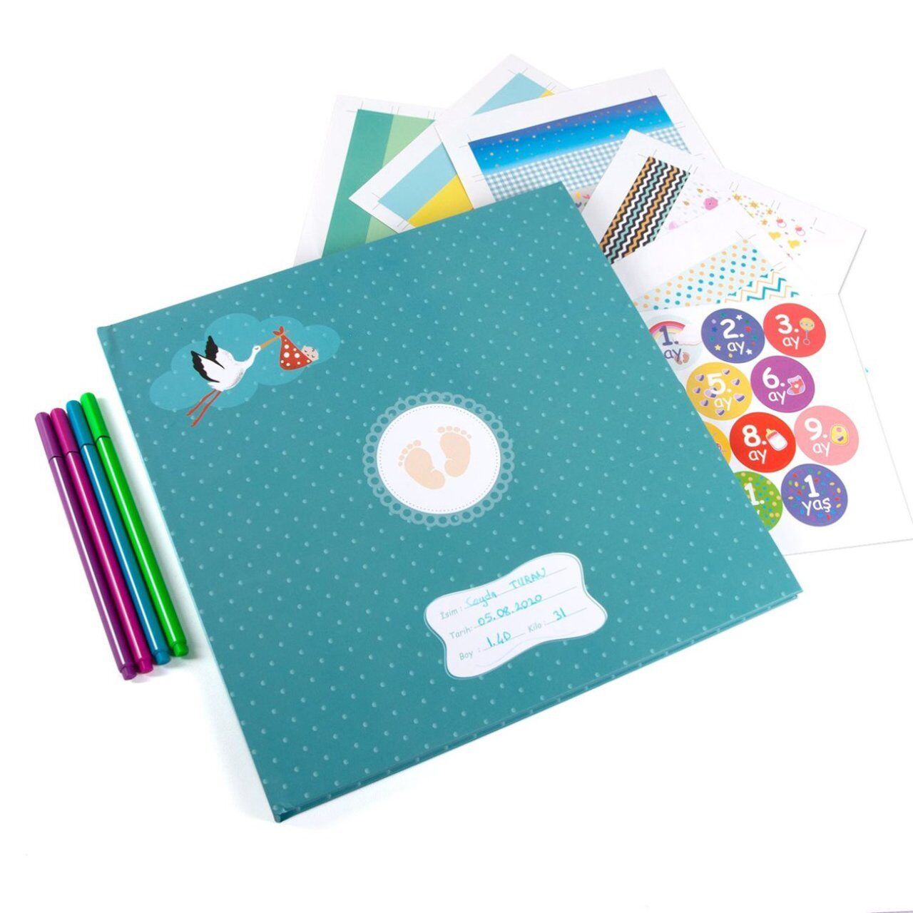 Unisex Bebek Anı Defteri Seti Büyük Boy 30x30 cm