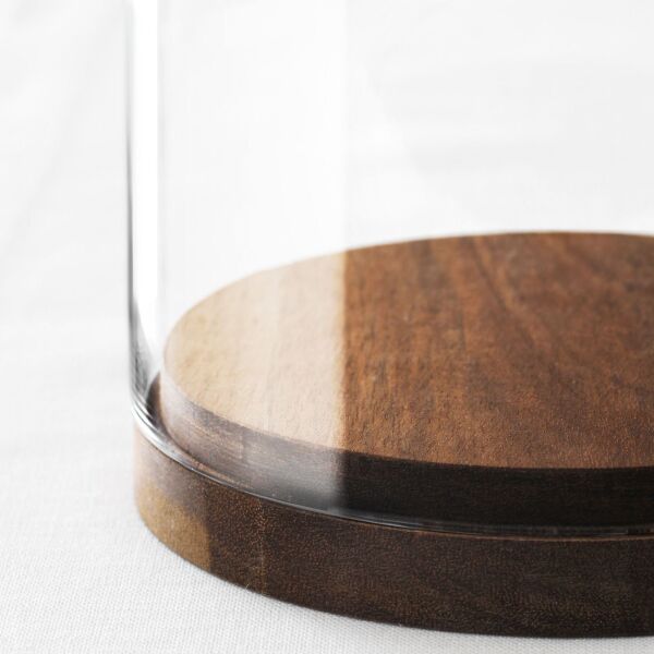 Masif Akasya Altlıklı Cam Fanus 14x27 cm