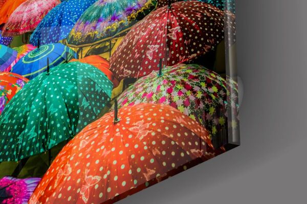 Renkli Şemsiyeler Cam Tablo