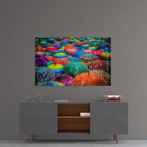 Renkli Şemsiyeler Cam Tablo