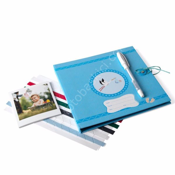 Leylek Figürlü Erkek Bebek Siyah Anı Defteri Seti 20x20 cm