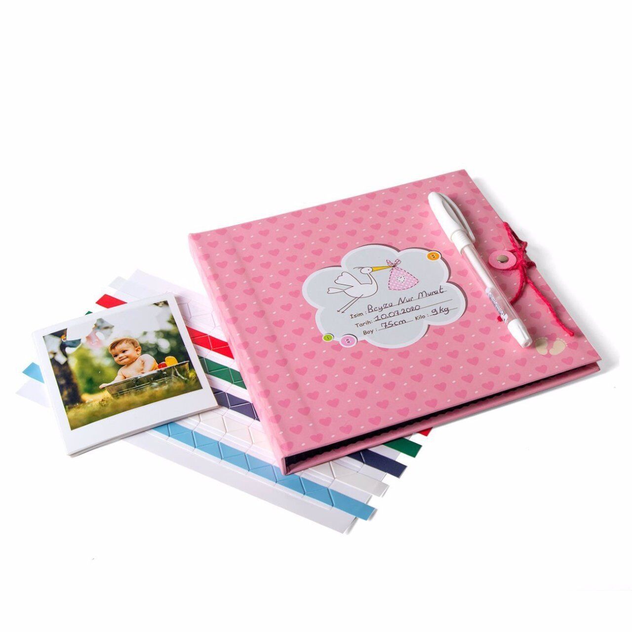 Leylek Figürlü Kız Bebek Siyah Anı Defteri Seti 20x20 cm