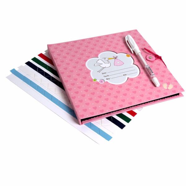 Leylek Figürlü Kız Bebek Siyah Anı Defteri Seti 20x20 cm