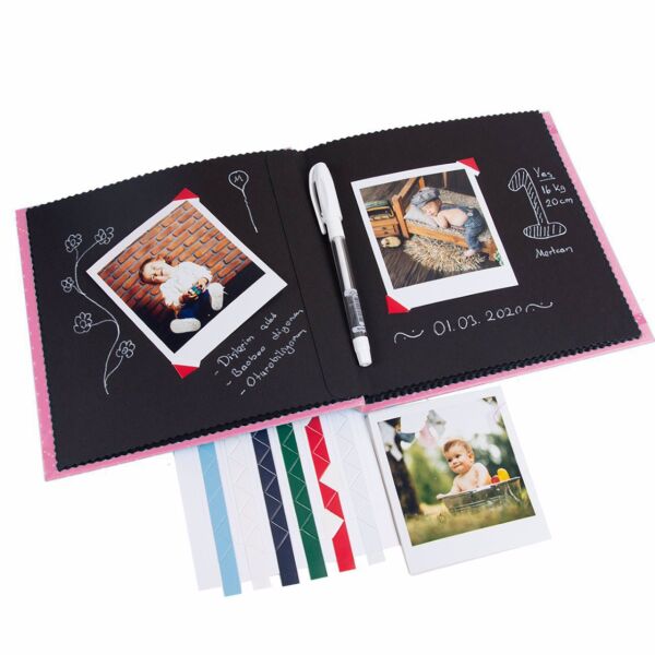 Leylek Figürlü Kız Bebek Siyah Anı Defteri Seti 20x20 cm