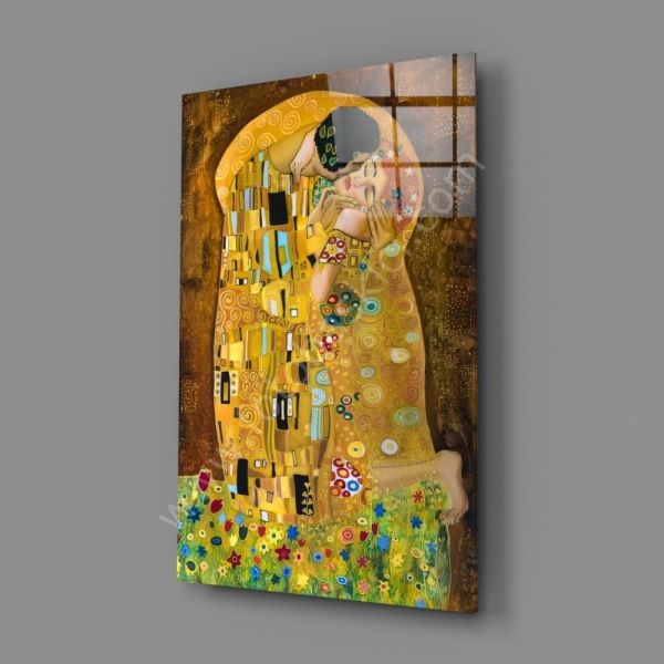 Gustav Klimt “Öpücük” Cam Tablo