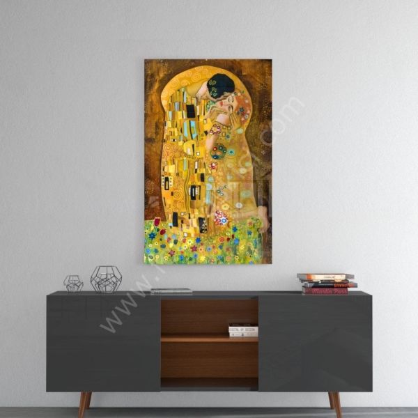 Gustav Klimt “Öpücük” Cam Tablo