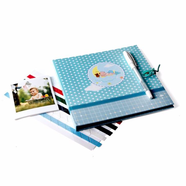 Uykucu Figürlü Erkek Bebek Siyah Anı Defteri Seti 20x20 cm