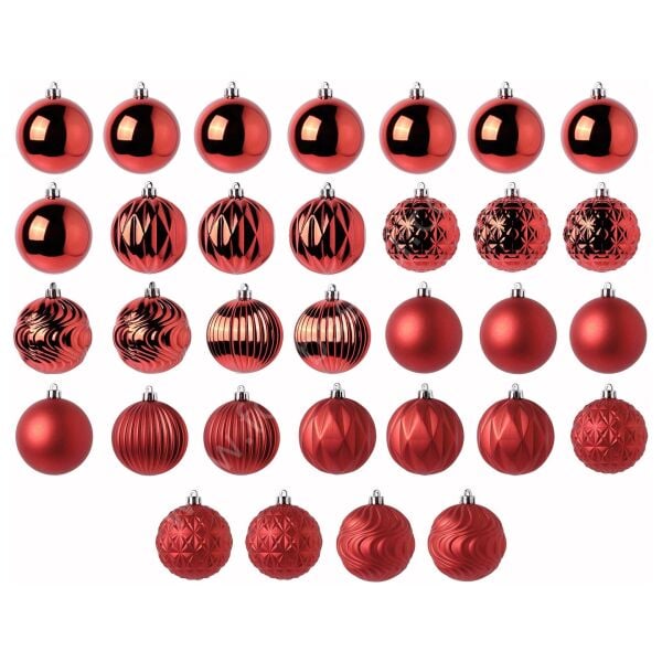 Ağaç Süsü Kırmızı 8 cm 32 Adet
