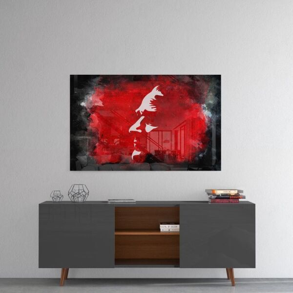Kırmızı Beyaz Atatürk Silüeti Cam Tablo