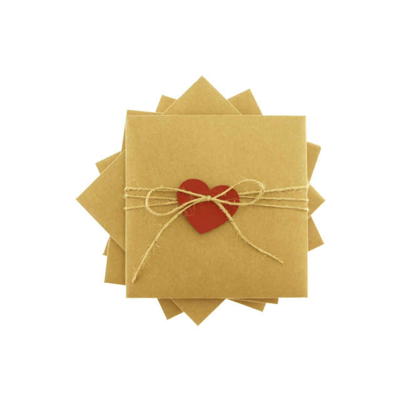 Kırmızı Kalpli ve İpli Kraft Zarf 15x15 cm