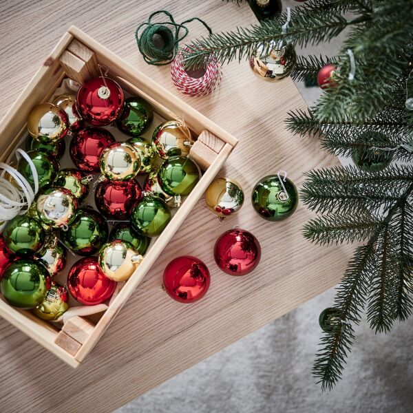 Ağaç Süsü Kırmızı-Yeşil-Lame 32 Adet