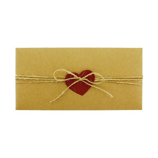 Kırmızı Kalpli ve İpli Kraft Zarf 21x10 cm