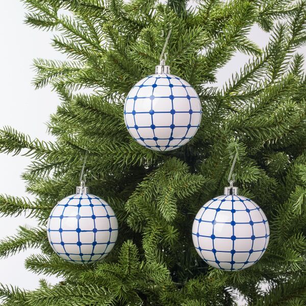 Ağaç Süsü Beyaz-Mavi 8 cm 3 Adet