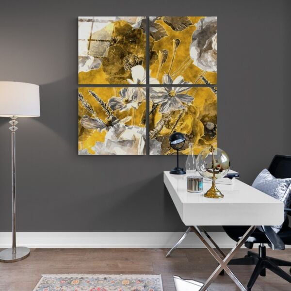 Sonbahar Çiçekleri Quadro Cam Tablo