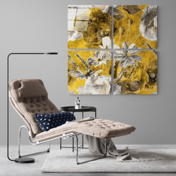 Sonbahar Çiçekleri Quadro Cam Tablo