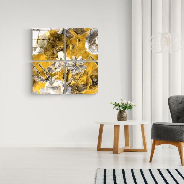 Sonbahar Çiçekleri Quadro Cam Tablo