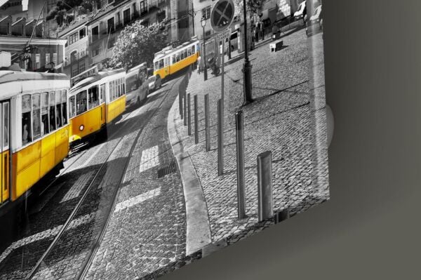 Lizbon Sarı Tramvay Cam Tablo