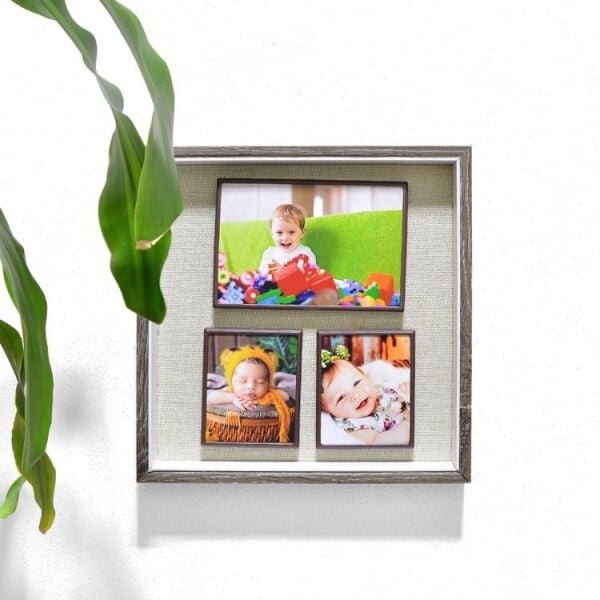 3 Fotoğraflı Ahşap Kendin Yap Magnet Anı Çerçevesi 26x26 cm