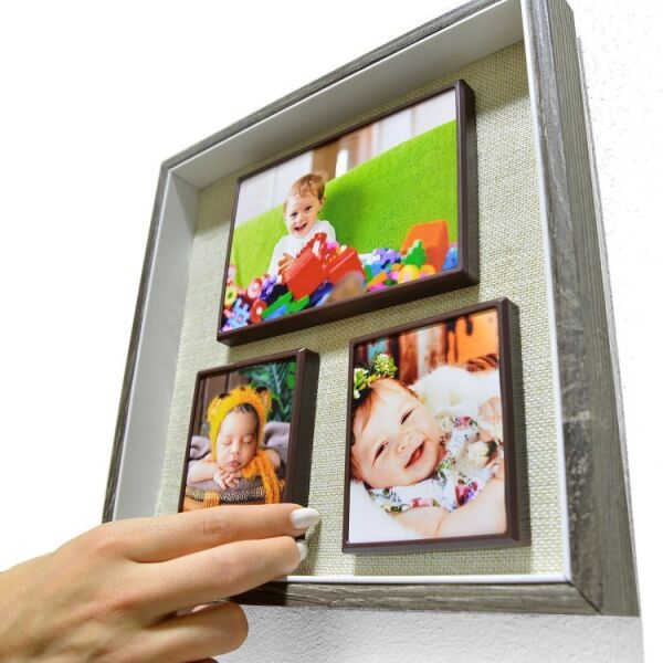 3 Fotoğraflı Ahşap Kendin Yap Magnet Anı Çerçevesi 26x26 cm
