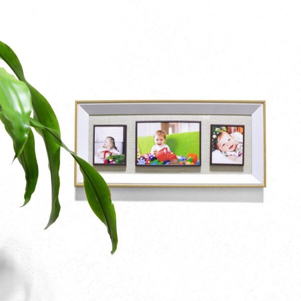 3 Fotoğraflı Ahşap Kendin Yap Magnet Anı Çerçevesi 20x45 cm