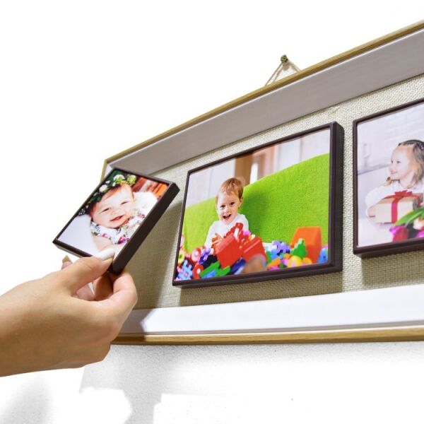 3 Fotoğraflı Ahşap Kendin Yap Magnet Anı Çerçevesi 20x45 cm