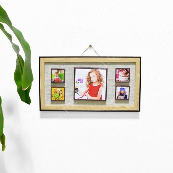 5 Fotoğraflı Ahşap Kendin Yap Magnet Anı Çerçevesi 18x33 cm