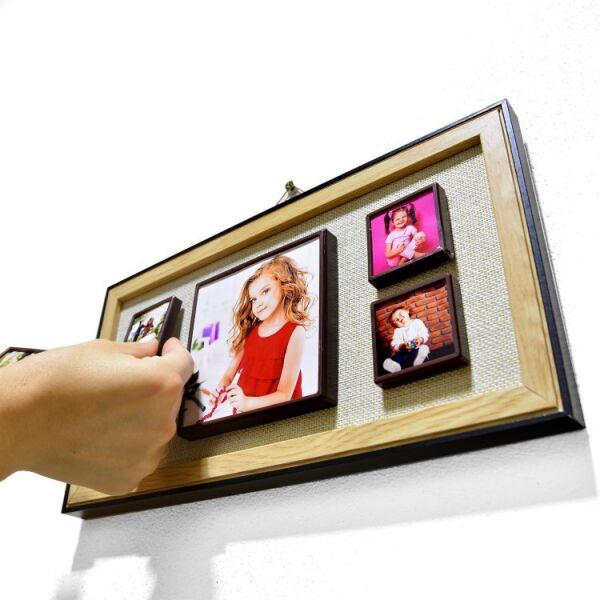 5 Fotoğraflı Ahşap Kendin Yap Magnet Anı Çerçevesi 18x33 cm