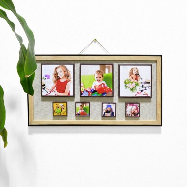 7 Fotoğraflı Ahşap Kendin Yap Magnet Anı Çerçevesi 22x42 cm