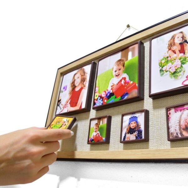 7 Fotoğraflı Ahşap Kendin Yap Magnet Anı Çerçevesi 22x42 cm