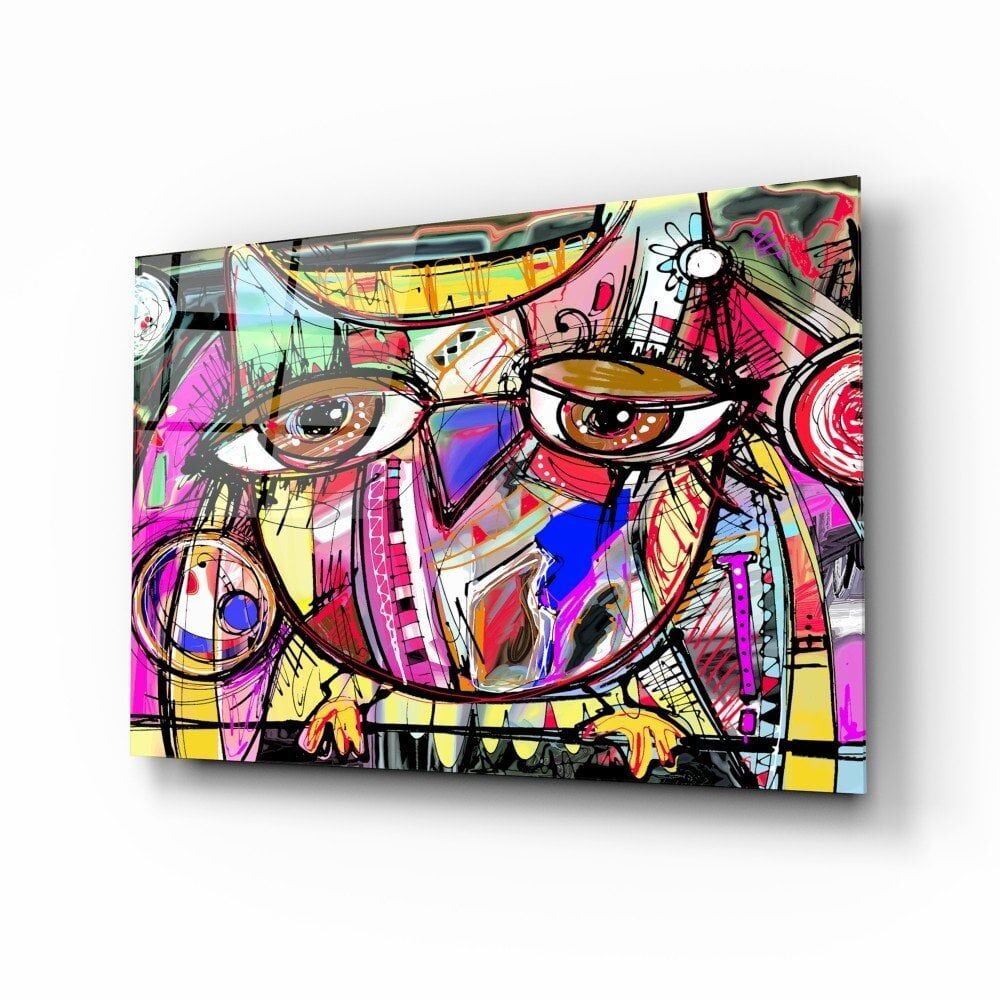 Soyut Baykuş Cam Tablo