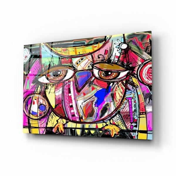 Soyut Baykuş Cam Tablo