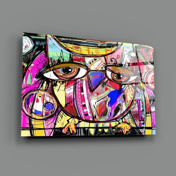 Soyut Baykuş Cam Tablo