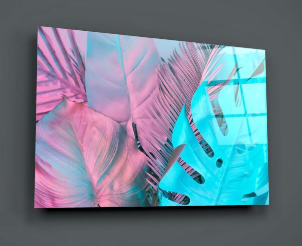 Tropik Yaprak Cam Tablo No:2034