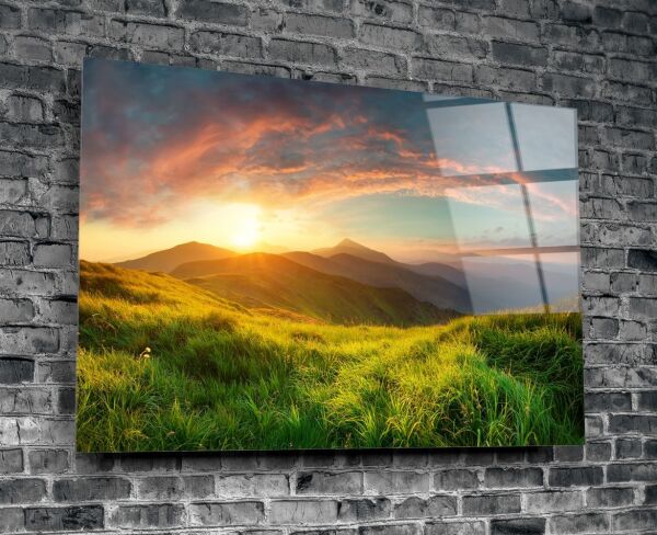 Dağ Manzara Cam Tablo No:1003