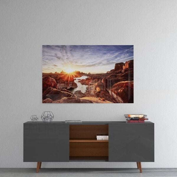 Kanyon ve Gün Batımı Cam Tablo