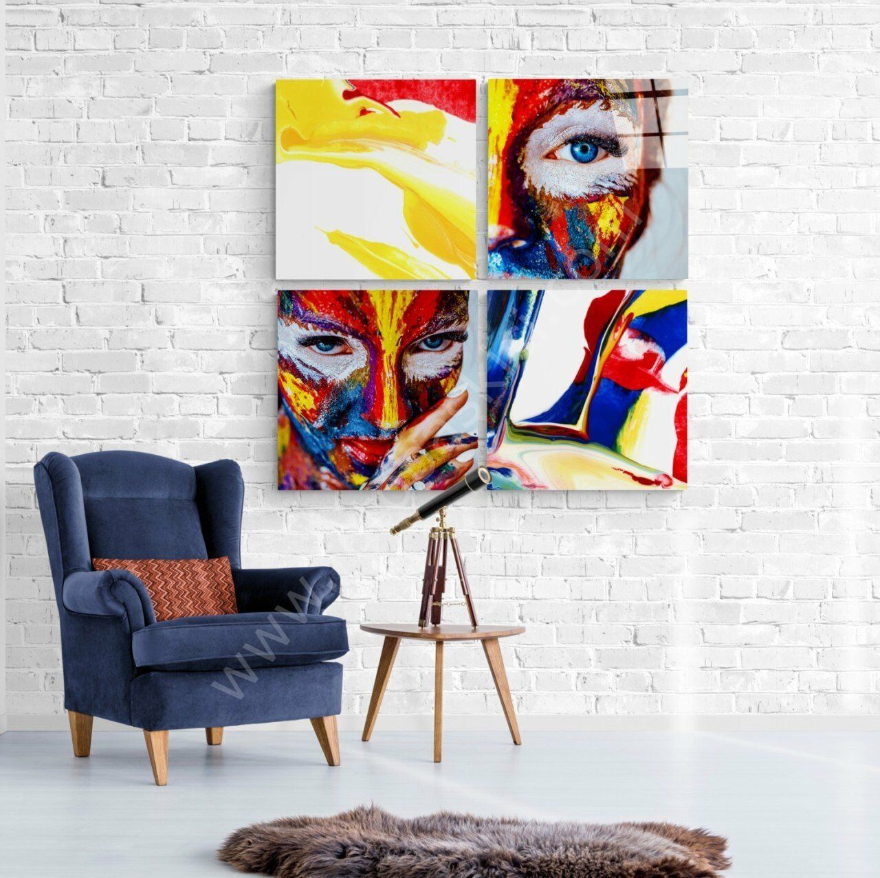 Kadın ve Kırmızı Quadro Cam Tablo