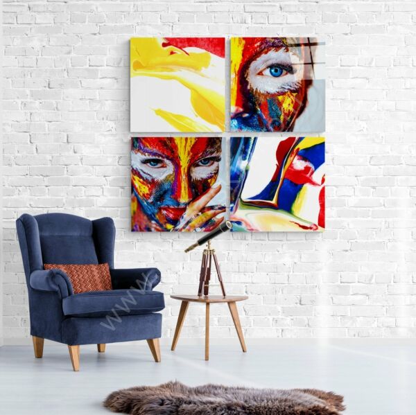 Kadın ve Kırmızı Quadro Cam Tablo