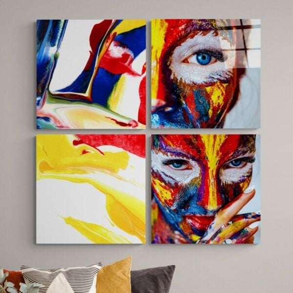 Kadın ve Kırmızı Quadro Cam Tablo