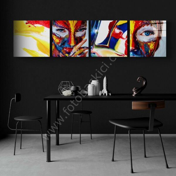 Kadın ve Kırmızı Quadro Cam Tablo
