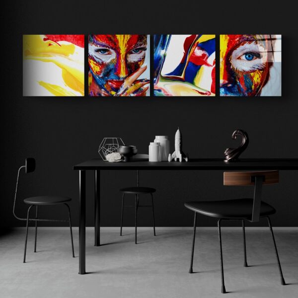 Kadın ve Kırmızı Quadro Cam Tablo