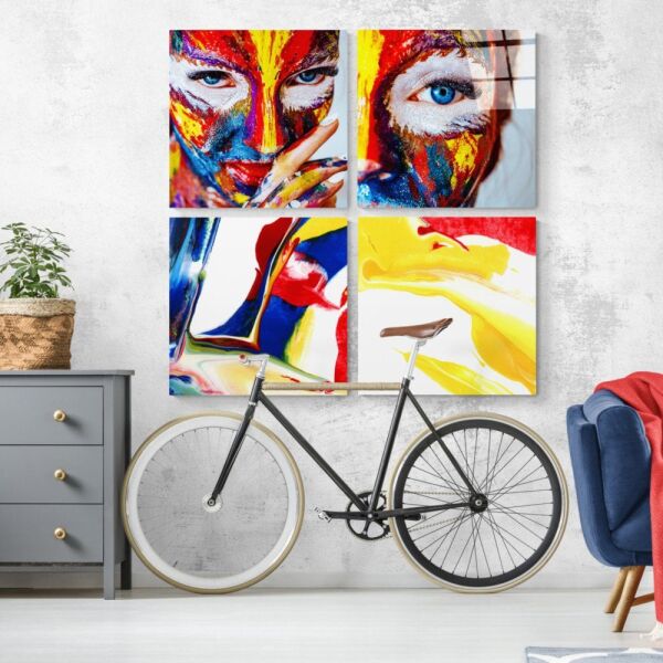 Kadın ve Kırmızı Quadro Cam Tablo