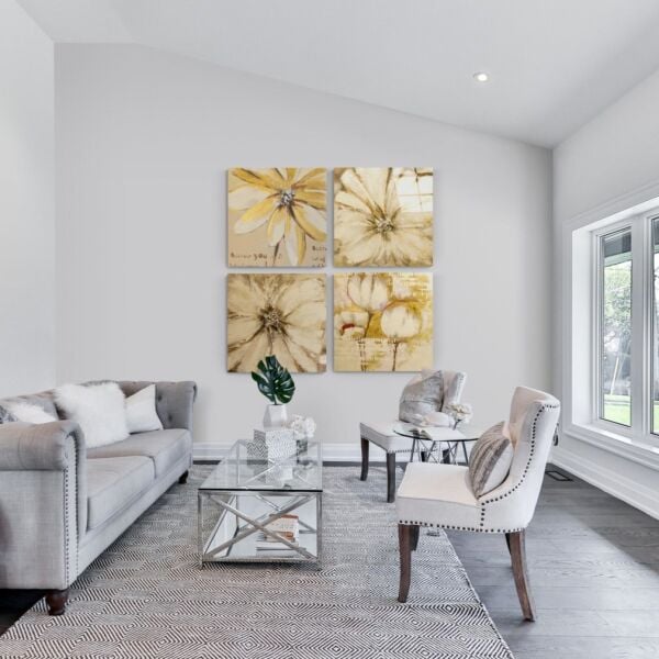 Sarı Çiçek Quadro Cam Tablo