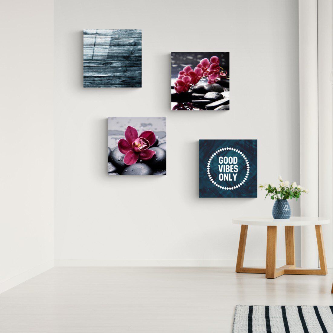 Orkideler ve Taşlar Quadro Cam Tablo