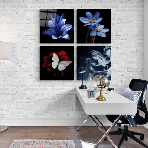 Çiçekler Quadro Cam Tablo