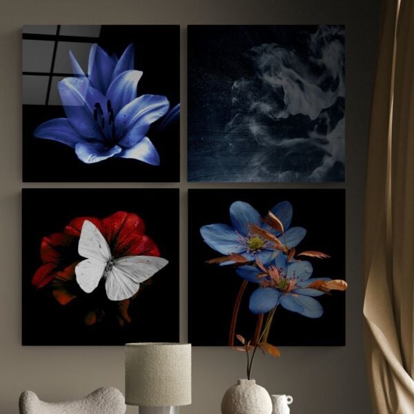 Çiçekler Quadro Cam Tablo