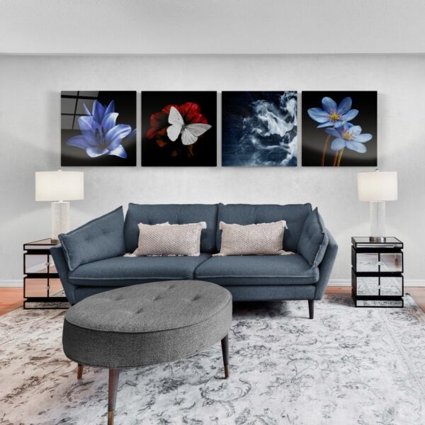 Çiçekler Quadro Cam Tablo