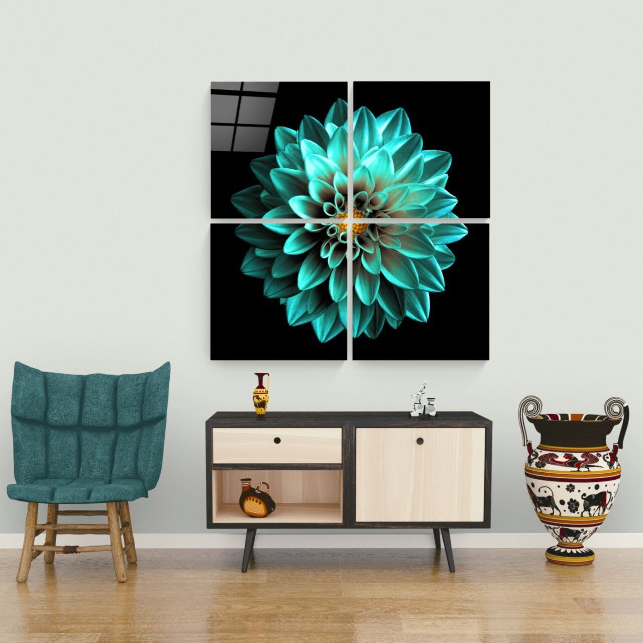 Yeşil Krizantem Quadro Cam Tablo